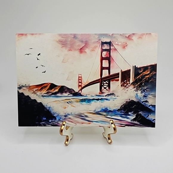Golden Gate Bridge‎ Fantasy Art Watercolor Oil Painting Print - Picture 2 of 7